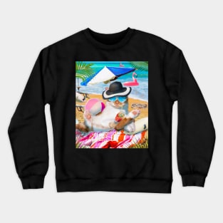 Beach Kitty Cat Wearing Sunglasses Drinking Crewneck Sweatshirt